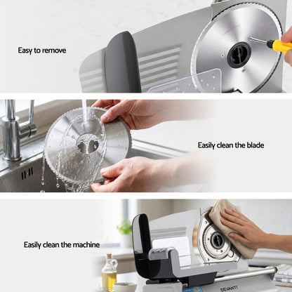 Alona.com.au Appliances > Kitchen Appliances > Kitchen Appliance Accessories Devanti Meat Slicer Bread Vegetable, 200W Power 0-15mm Adjustable Easy Clean Stable Stainless Steel Blade Food Slicer for Kitchen Commercial, Silver