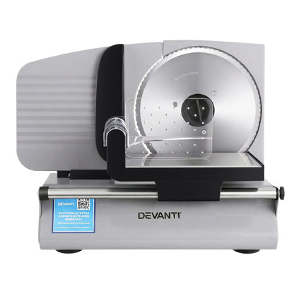 Alona.com.au Appliances > Kitchen Appliances > Kitchen Appliance Accessories Devanti Meat Slicer Bread Vegetable, 200W Power 0-15mm Adjustable Easy Clean Stable Stainless Steel Blade Food Slicer for Kitchen Commercial, Silver