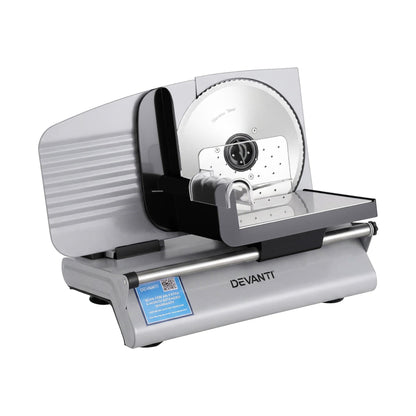 Alona.com.au Appliances > Kitchen Appliances > Kitchen Appliance Accessories Devanti Meat Slicer Bread Vegetable, 200W Power 0-15mm Adjustable Easy Clean Stable Stainless Steel Blade Food Slicer for Kitchen Commercial, Silver