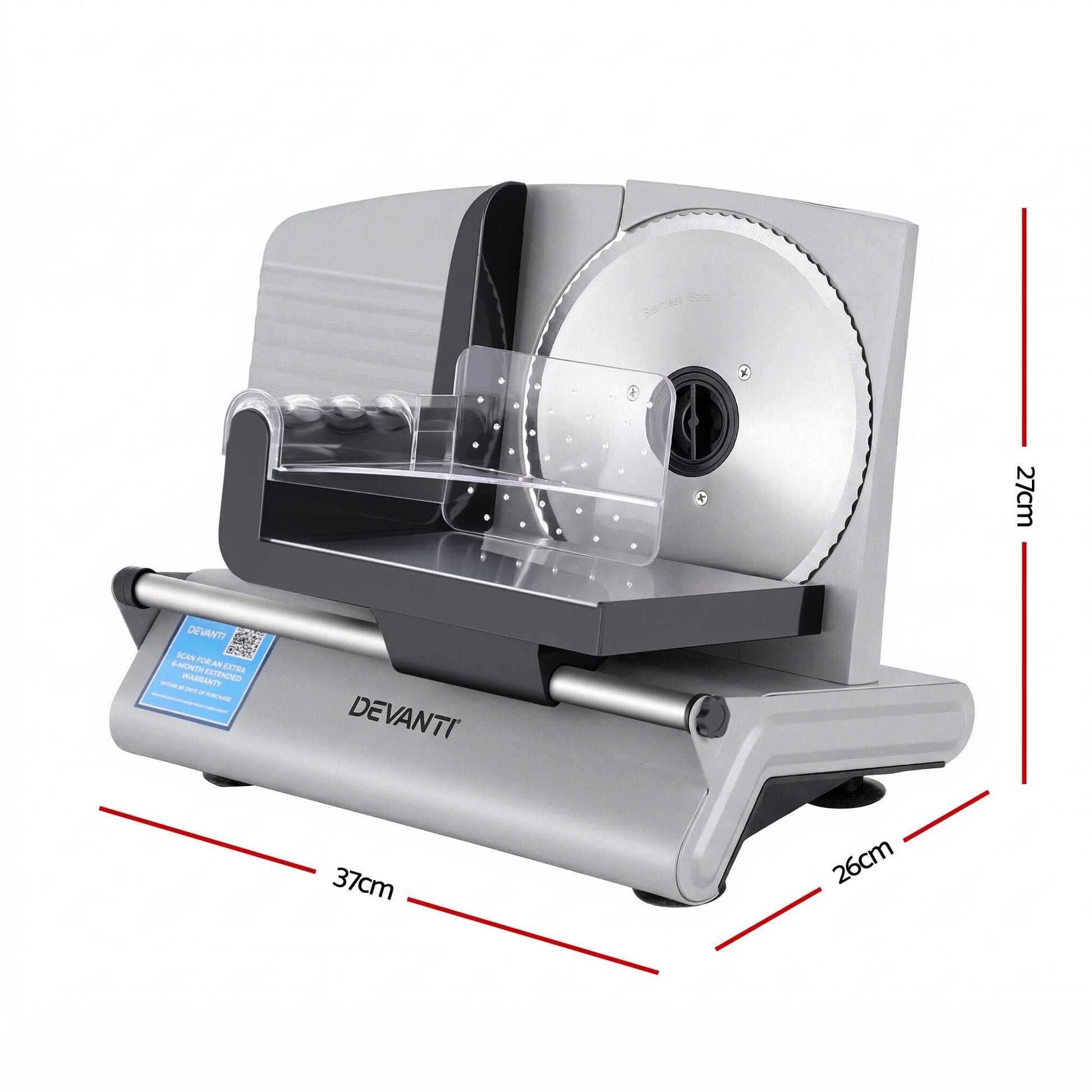 Alona.com.au Appliances > Kitchen Appliances > Kitchen Appliance Accessories Devanti Meat Slicer Bread Vegetable, 200W Power 0-15mm Adjustable Easy Clean Stable Stainless Steel Blade Food Slicer for Kitchen Commercial, Silver
