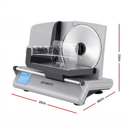 Alona.com.au Appliances > Kitchen Appliances > Kitchen Appliance Accessories Devanti Meat Slicer Bread Vegetable, 200W Power 0-15mm Adjustable Easy Clean Stable Stainless Steel Blade Food Slicer for Kitchen Commercial, Silver