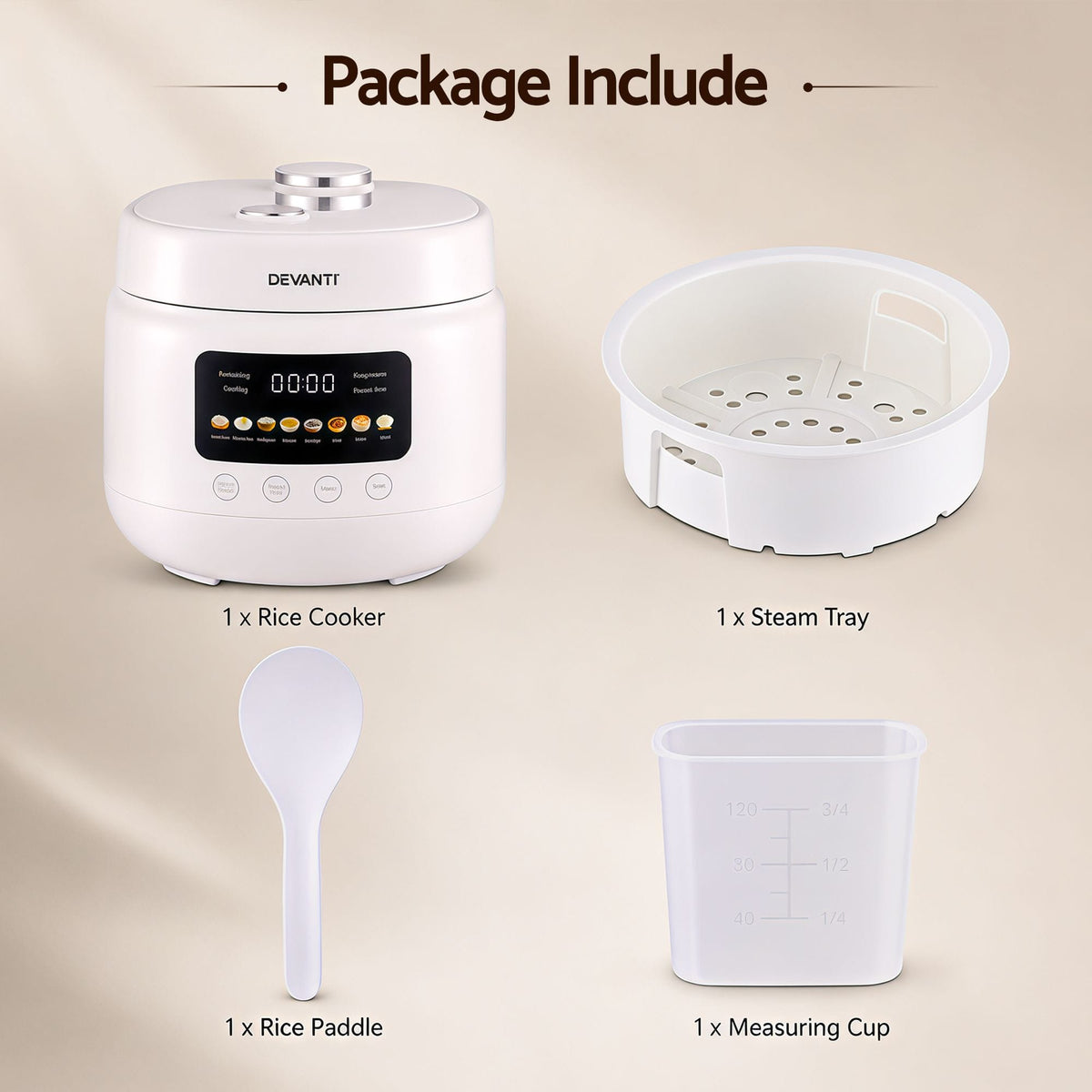Alona.com.au Appliances > Kitchen Appliances > Rice Cookers & Steamers Devanti 3L Rice Cooker Small 6 Cup 8-in-1 Multi Cooker with 24H Preset Off-White