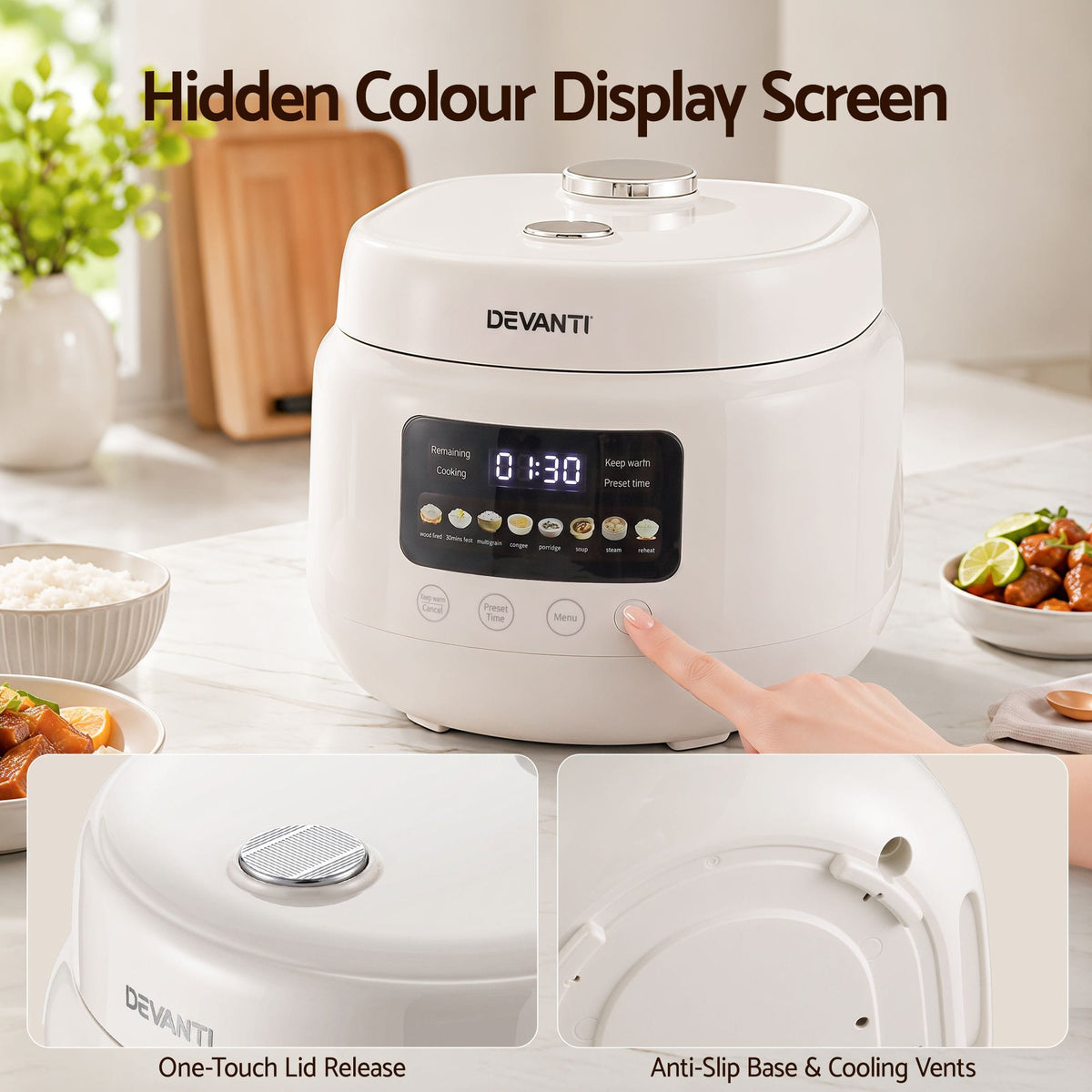 Alona.com.au Appliances > Kitchen Appliances > Rice Cookers & Steamers Devanti 3L Rice Cooker Small 6 Cup 8-in-1 Multi Cooker with 24H Preset Off-White