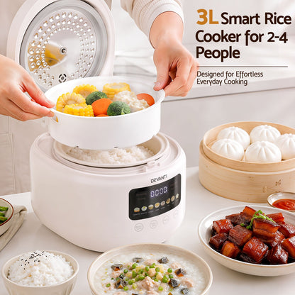 Alona.com.au Appliances > Kitchen Appliances > Rice Cookers & Steamers Devanti 3L Rice Cooker Small 6 Cup 8-in-1 Multi Cooker with 24H Preset Off-White