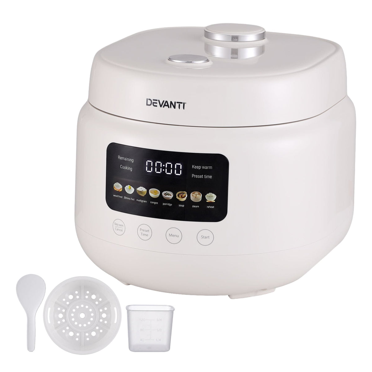 Alona.com.au Appliances > Kitchen Appliances > Rice Cookers & Steamers Devanti 3L Rice Cooker Small 6 Cup 8-in-1 Multi Cooker with 24H Preset Off-White