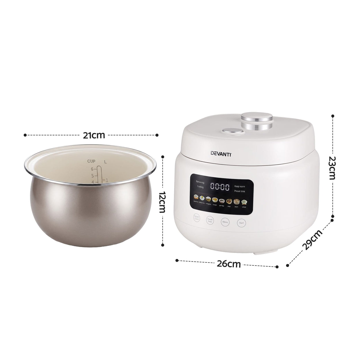 Alona.com.au Appliances > Kitchen Appliances > Rice Cookers & Steamers Devanti 3L Rice Cooker Small 6 Cup 8-in-1 Multi Cooker with 24H Preset Off-White