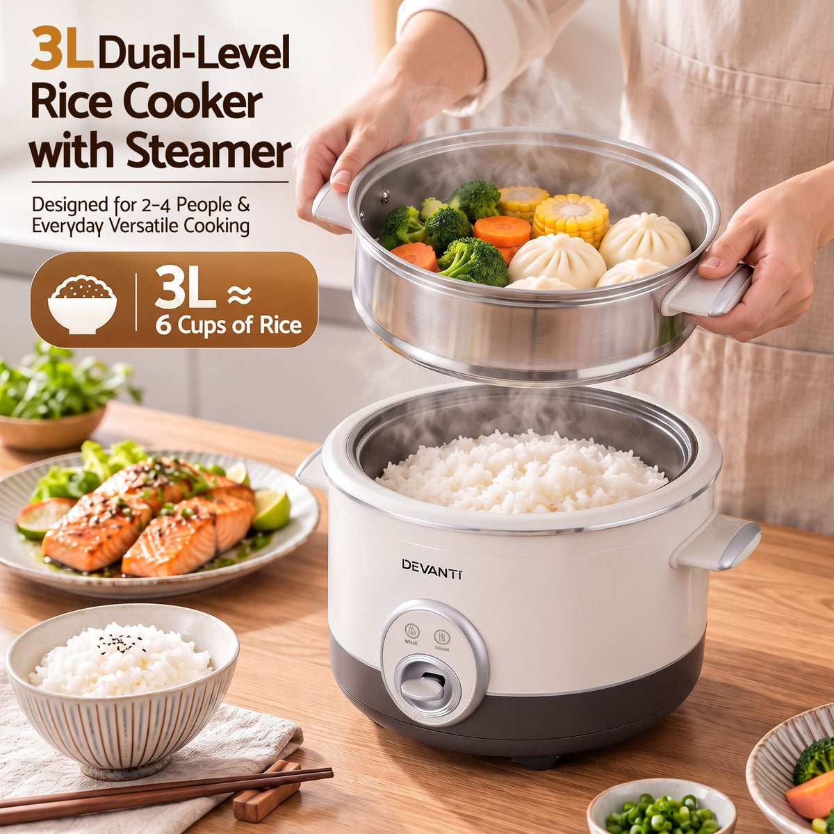 Alona.com.au Appliances > Kitchen Appliances > Rice Cookers & Steamers Devanti 3L Rice Cooker Small 6 Cup Multi Cooker with Steamer