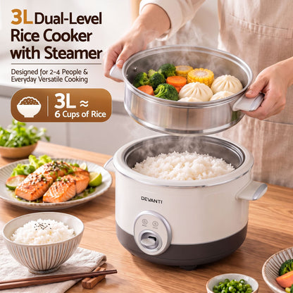 Alona.com.au Appliances > Kitchen Appliances > Rice Cookers & Steamers Devanti 3L Rice Cooker Small 6 Cup Multi Cooker with Steamer