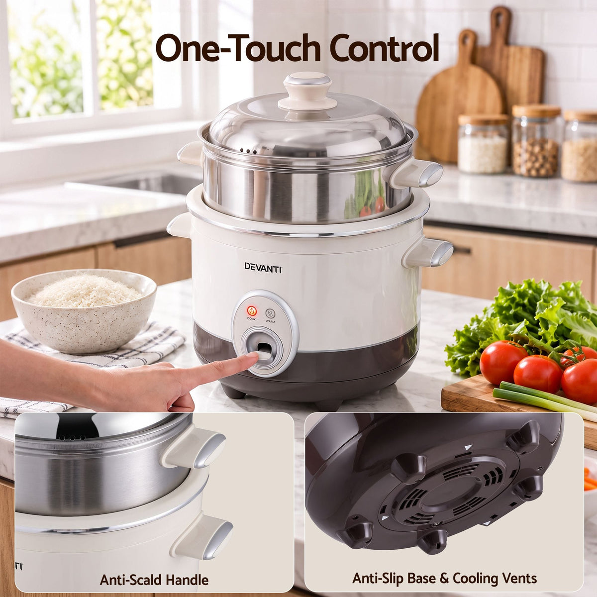 Alona.com.au Appliances > Kitchen Appliances > Rice Cookers & Steamers Devanti 3L Rice Cooker Small 6 Cup Multi Cooker with Steamer