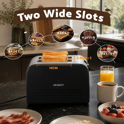 Alona.com.au Appliances > Kitchen Appliances > Toasters & Grills Devanti 2-Slice Toaster, LED Display 3.5cm Wide Slots 6 Browning Levels