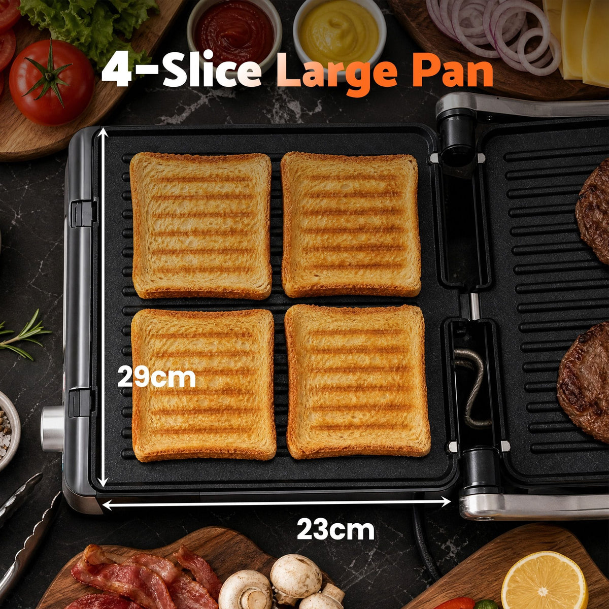 Alona.com.au Appliances > Kitchen Appliances > Toasters & Grills Devanti 2000W 3-in-1 Panini Press Grill Sandwich Maker 180° Open 4 Slice