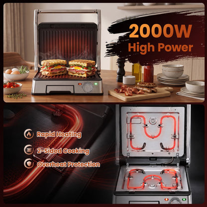 Alona.com.au Appliances > Kitchen Appliances > Toasters & Grills Devanti 2000W 3-in-1 Panini Press Grill Sandwich Maker 180° Open 4 Slice