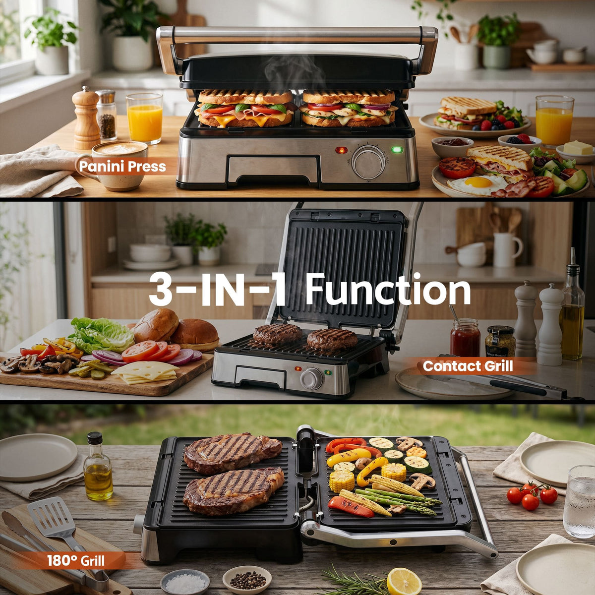 Alona.com.au Appliances > Kitchen Appliances > Toasters & Grills Devanti 2000W 3-in-1 Panini Press Grill Sandwich Maker 180° Open 4 Slice