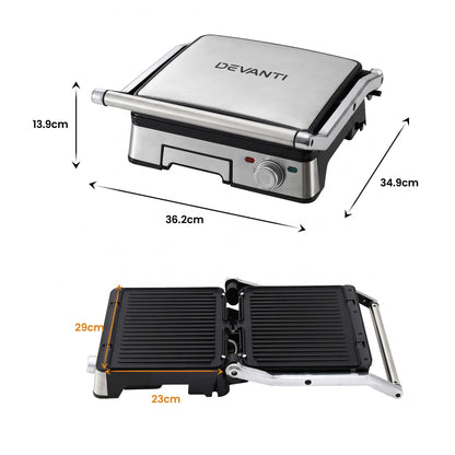 Alona.com.au Appliances > Kitchen Appliances > Toasters & Grills Devanti 2000W 3-in-1 Panini Press Grill Sandwich Maker 180° Open 4 Slice