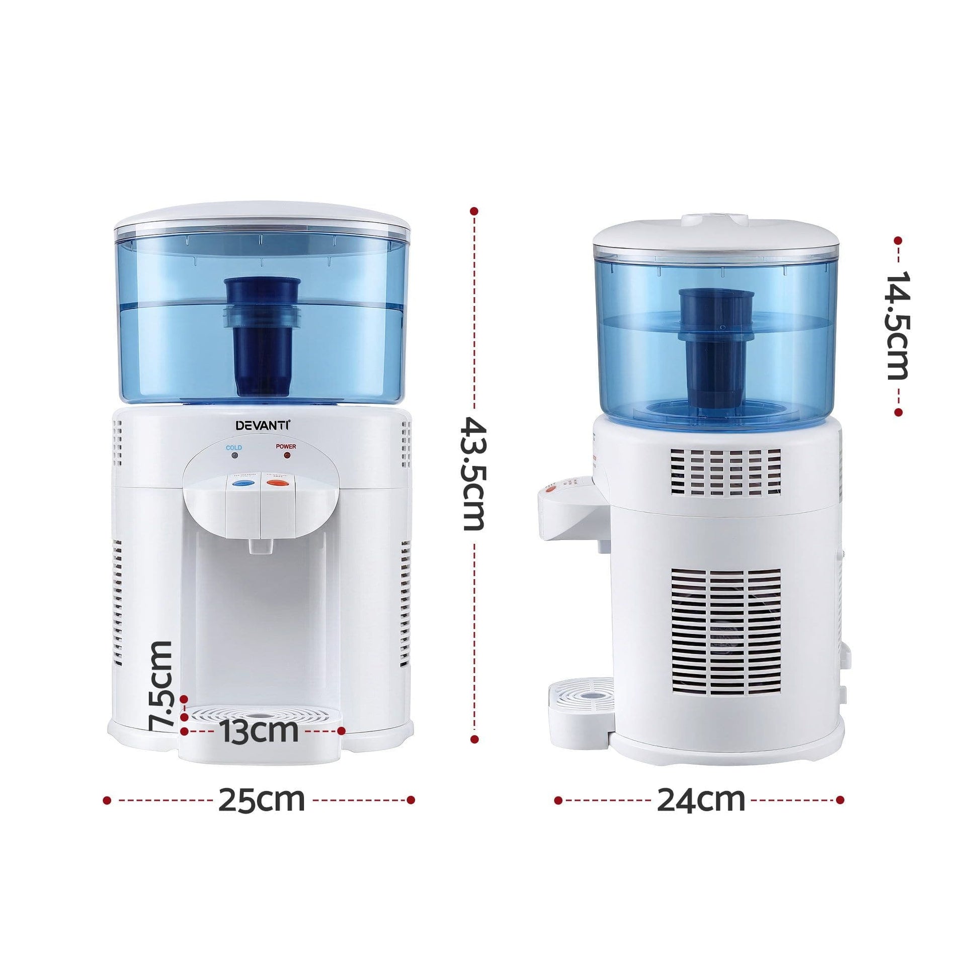 Alona.com.au Appliances > Kitchen Appliances > Water Dispensers Devanti 5L Bench Top Water Cooler Dispenser with Filter 2 Taps Countertop Water Purifier
