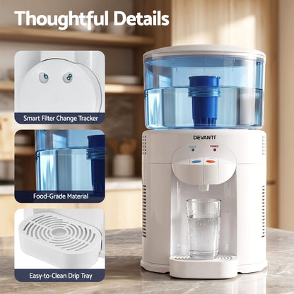 Alona.com.au Appliances > Kitchen Appliances > Water Dispensers Devanti 5L Bench Top Water Cooler Dispenser with Filter 2 Taps Countertop Water Purifier