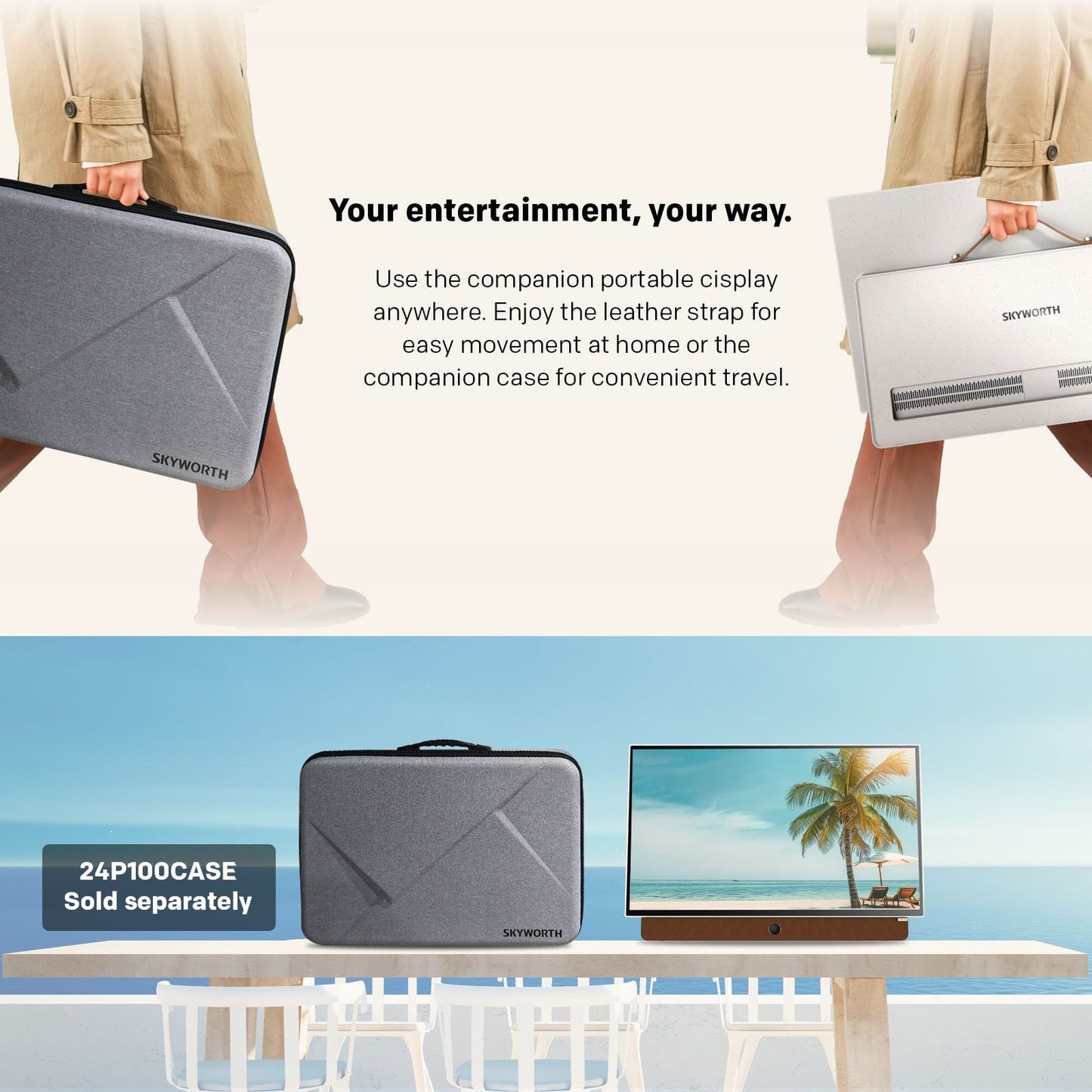 Alona.com.au Appliances > TV > TVs & Accessories SKYWORTH 24-Inch 12V Portable TV,3-Hour Battery,1080P FHD,Wide Viewing Angle,Smart Google TV, HDR10, Dolby Audio, LED, Bluetooth, Chromecast and Google Assistant