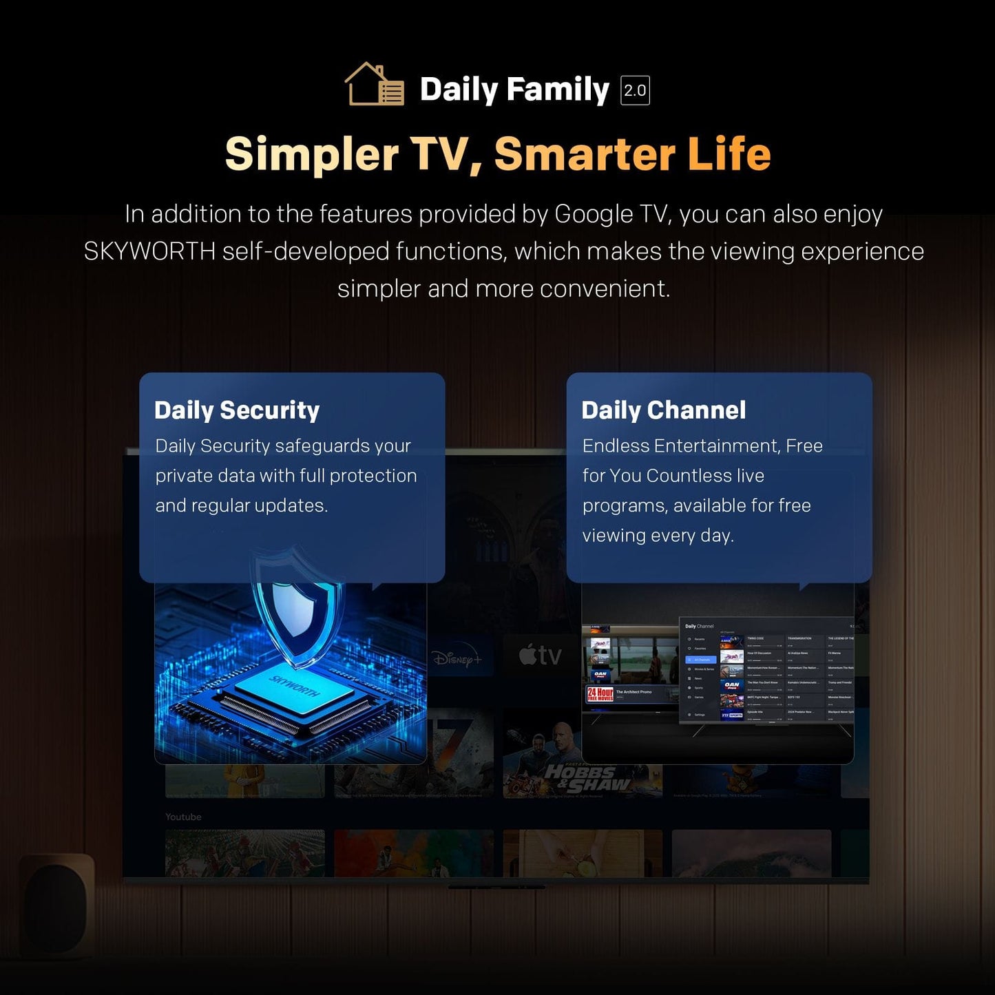 Alona.com.au Appliances > TV > TVs & Accessories SKYWORTH Q6600H 55" - QLED+ 4K Smart Google TV, Gen 5 Quantum Dot, 120Hz Refresh Rate, AI-Powered Picture, Dolby Audio DBX-tv Audio, Voice Control, Screen Casting, HDR, Eco-Friendly Design