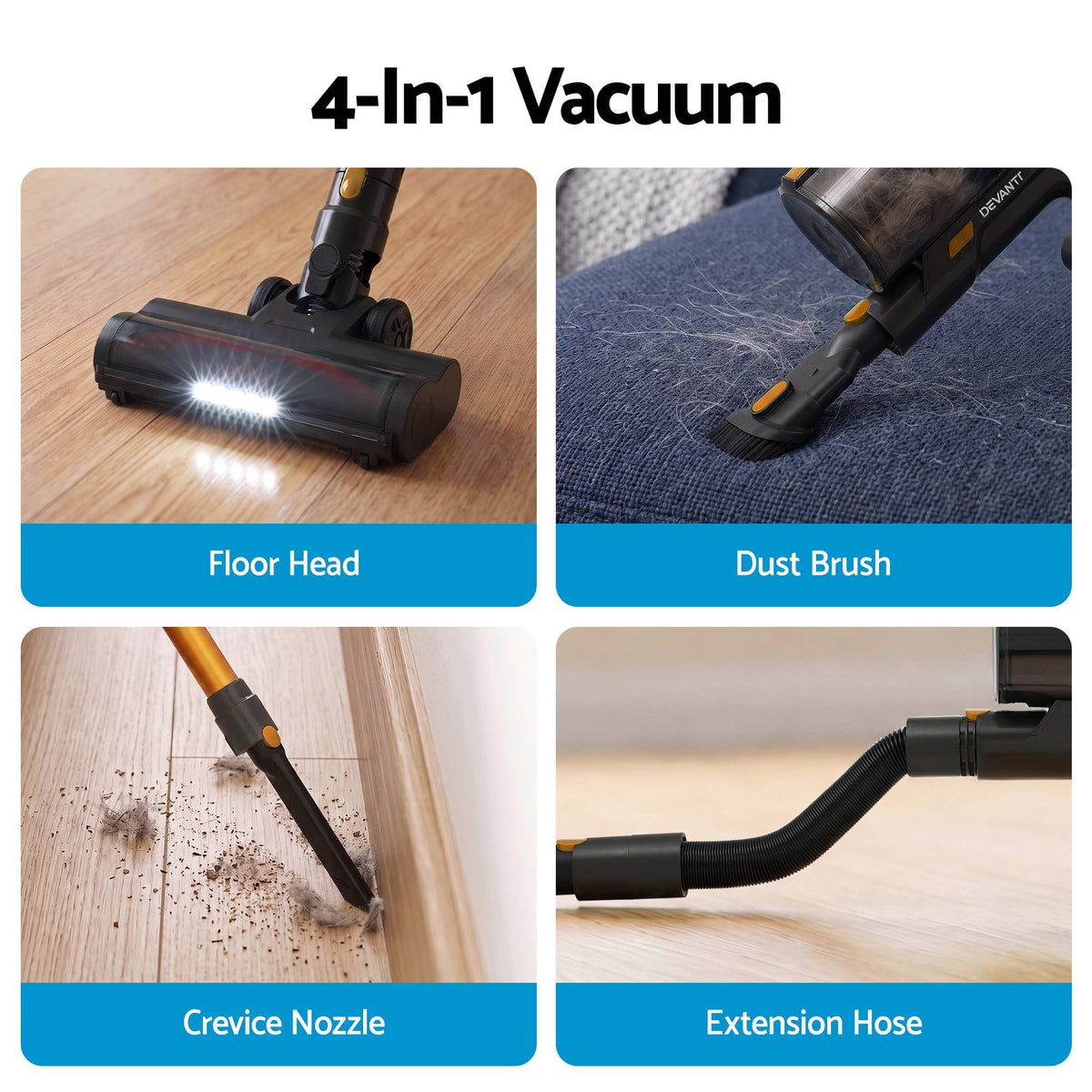 Alona.com.au Appliances > Vacuum Cleaners > Stick Vacuums DEVANTI 30000Pa Cordless Stick Vacuum Cleaner 4-in-1 Handheld Vac, Gold