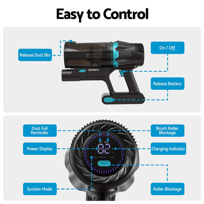 Alona.com.au Appliances > Vacuum Cleaners > Stick Vacuums DEVANTI 30000Pa Cordless Stick Vacuum Cleaner 4-in-1 Handheld Vac, Green