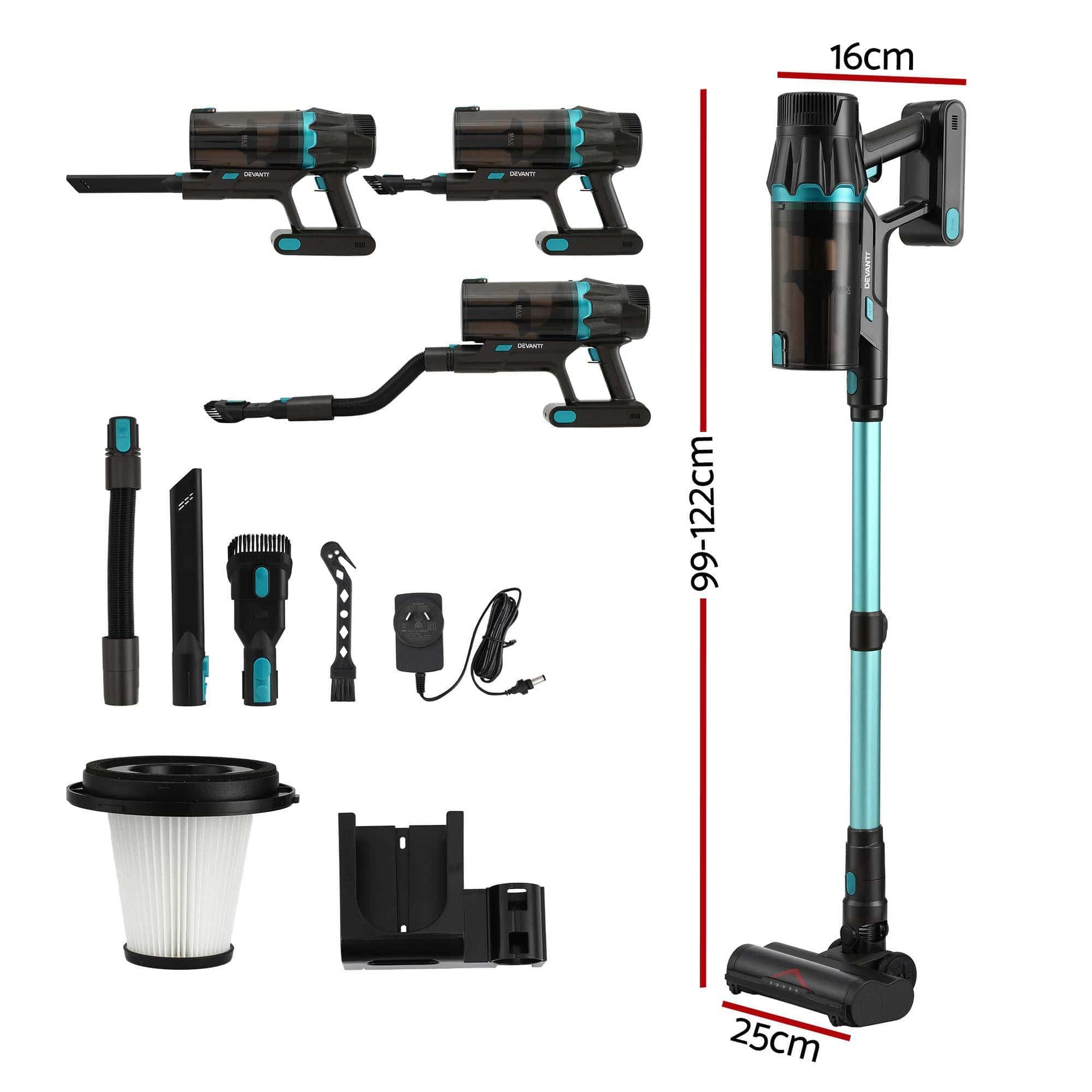 Alona.com.au Appliances > Vacuum Cleaners > Stick Vacuums DEVANTI 30000Pa Cordless Stick Vacuum Cleaner 4-in-1 Handheld Vac, Green
