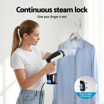 Alona.com.au Appliances > Washers, Dryers & Irons > Irons & Ironing Systems Devanti Clothes Steamer, 1500W Powerful Fast 30s Heat-Up Continuous Steam Lock 160ml Tank Fabric Brush Portable Handheld Steam Iron for Home Travel Business Trip
