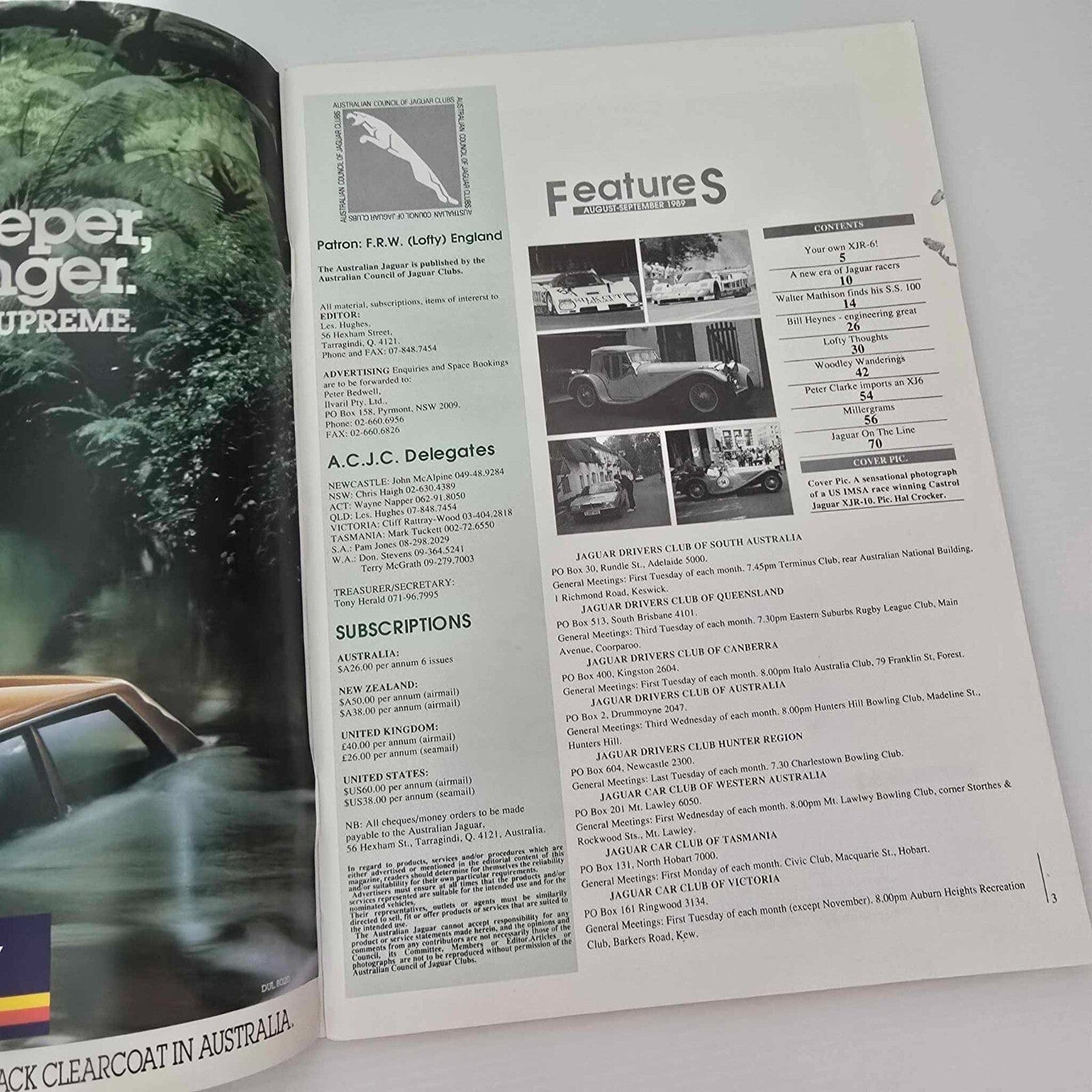 Alona.com.au Australian Jaguar Magazine Issue Aug-Sept 1989 No 28 Drivers Car Club XJR-6