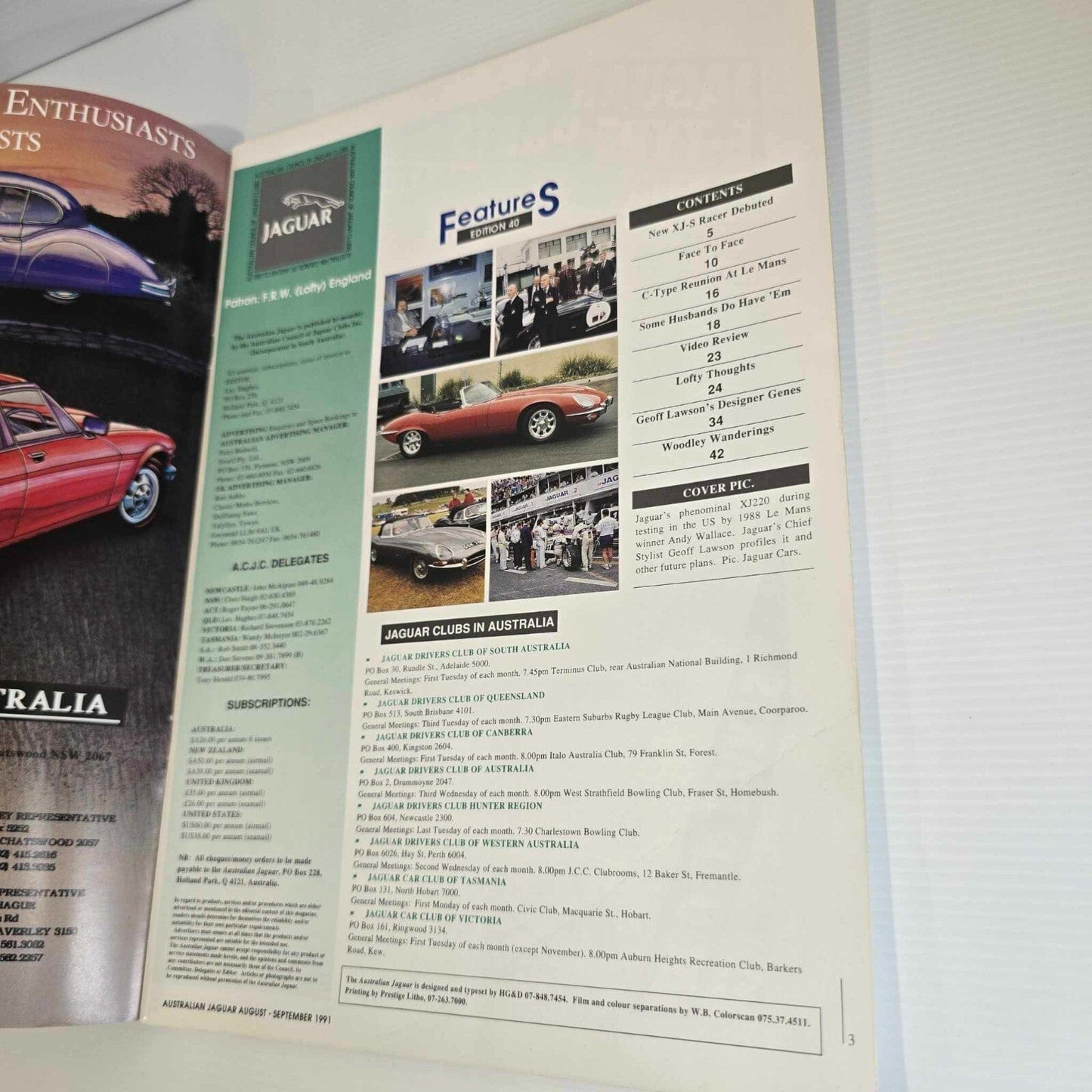 Alona.com.au Australian Jaguar Magazine Issue Aug Sept  1991 No 40 Drivers Car Club XJR-14 15