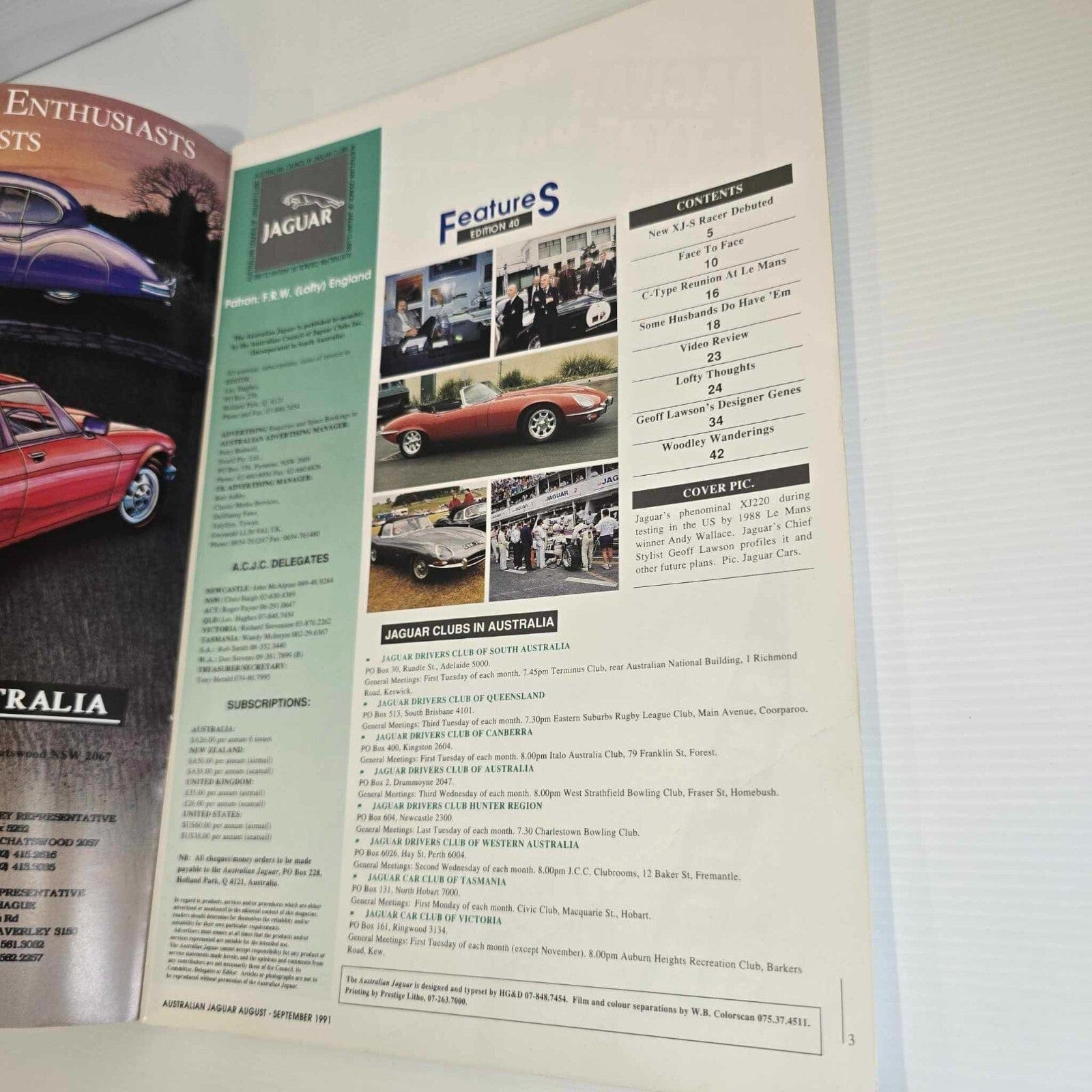 Alona.com.au Australian Jaguar Magazine Issue Aug Sept  1991 No 40 Drivers Car Club XJR-14 15