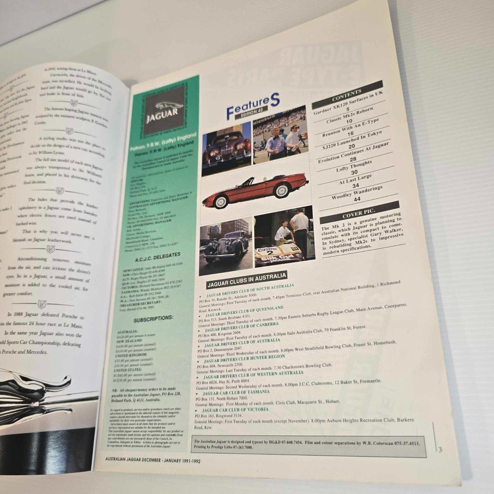 Alona.com.au Australian Jaguar Magazine Issue Dec Jan 1991-92 No 42 Drivers Car Club MK2