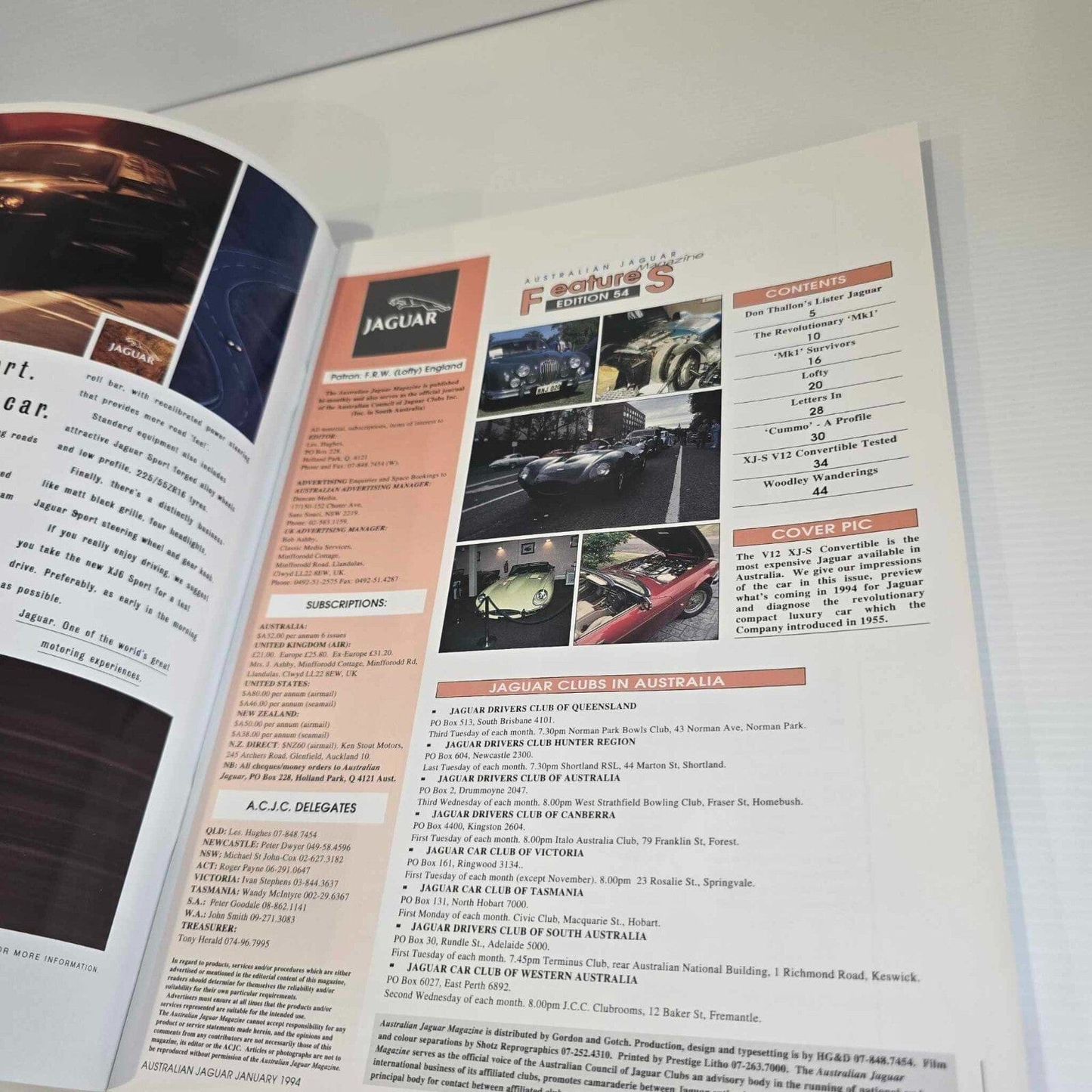 Alona.com.au Australian Jaguar Magazine Issue January 1994 No 54 Drivers Car Club XJ-S V12