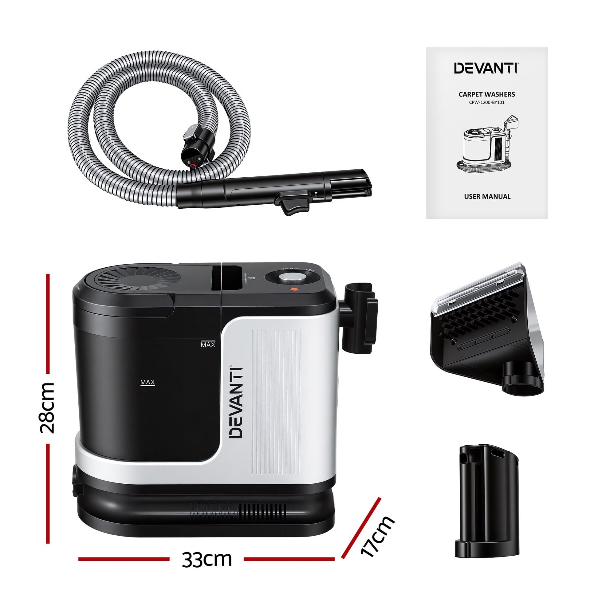 Alona.com.au Auto Accessories > Auto Accessories Others > Automotive Cleaning Devanti Carpet Washer Vacuum Cleaner 600W 13kpa Hose Self-Cleaning Function