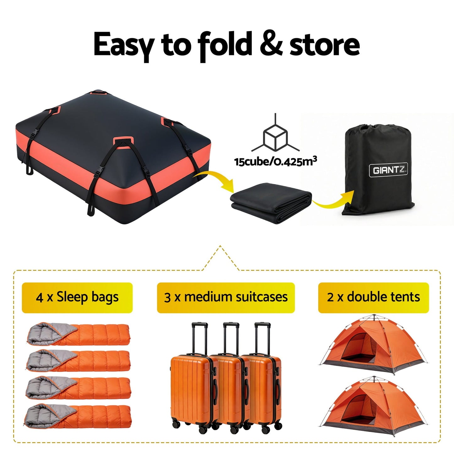 Alona.com.au Auto Accessories > Auto Accessories Others > Cross Bar Giantz Rooftop Cargo Bag Waterproof Car Luggage Carrier 15 Cubic Ft Universal