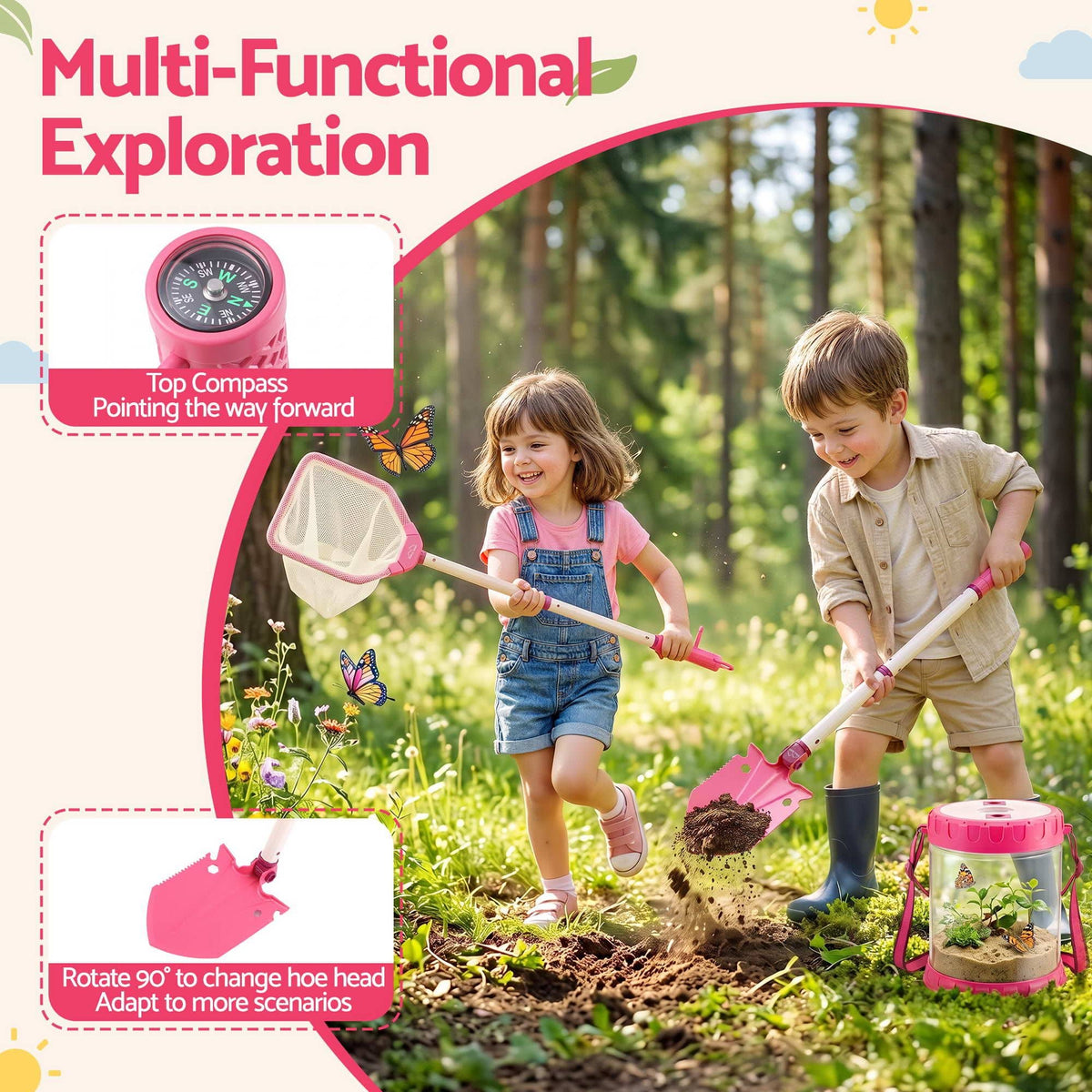 Alona.com.au Baby & Kids > Baby & Kid's Toys > Activity Toys Keezi Kids Bug Catcher Kit 12pc Outdoor Explorer Toys Insect Viewer Net Shovel Pink