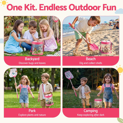 Alona.com.au Baby & Kids > Baby & Kid's Toys > Activity Toys Keezi Kids Bug Catcher Kit 12pc Outdoor Explorer Toys Insect Viewer Net Shovel Pink