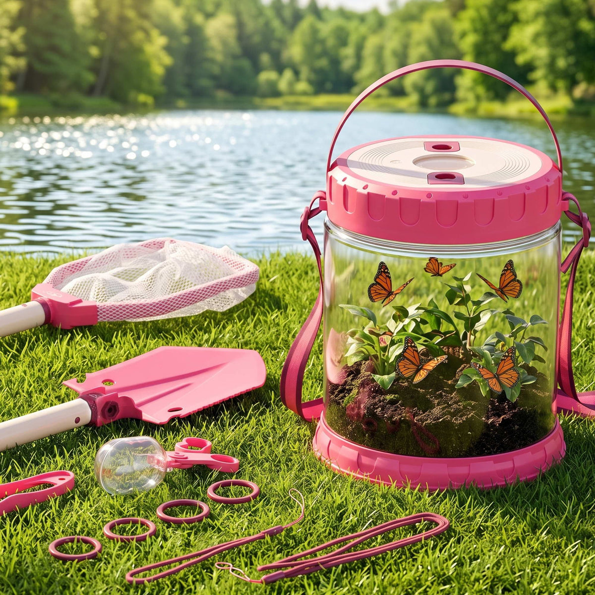 Alona.com.au Baby & Kids > Baby & Kid's Toys > Activity Toys Keezi Kids Bug Catcher Kit 12pc Outdoor Explorer Toys Insect Viewer Net Shovel Pink
