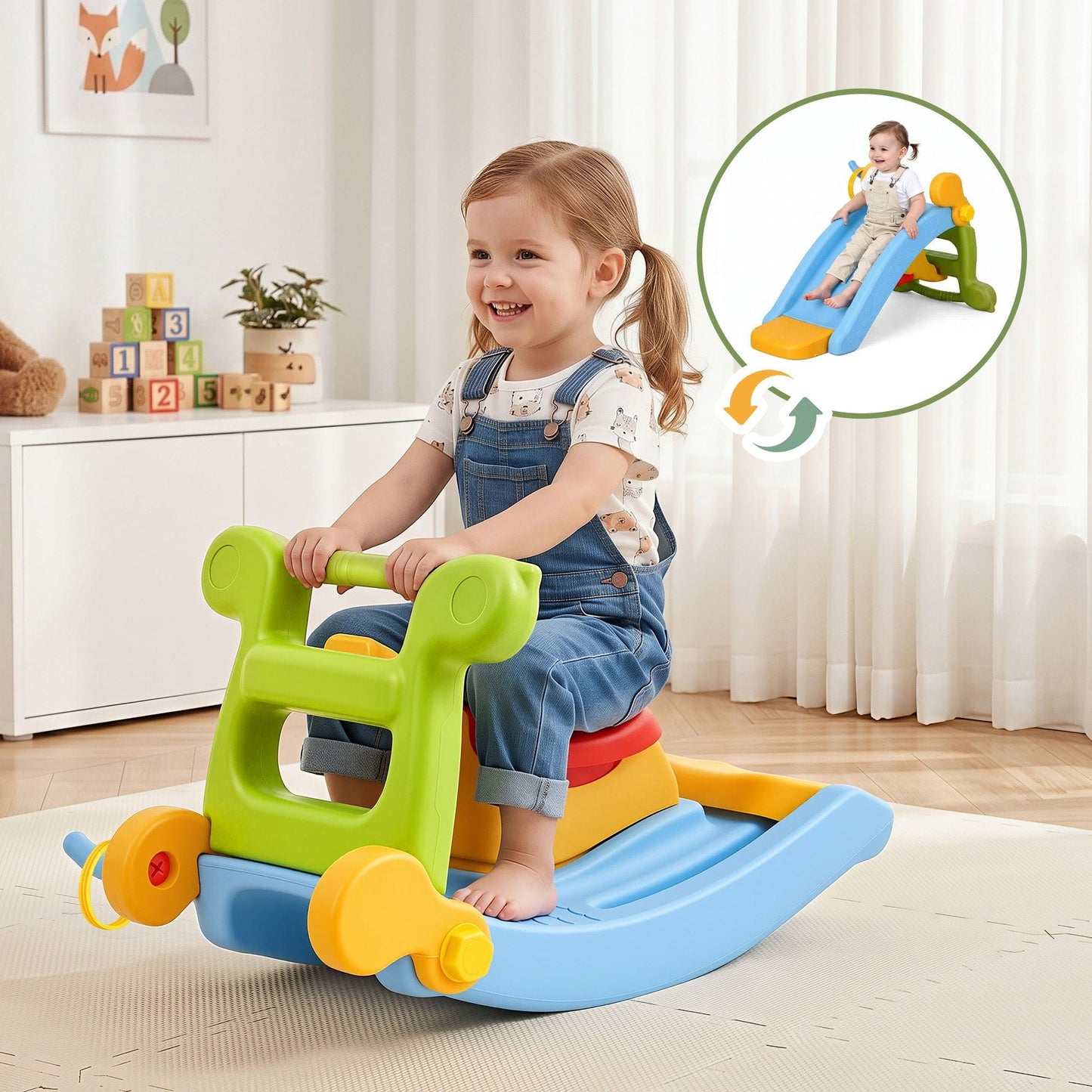 Alona.com.au Baby & Kids > Baby & Kid's Toys > Activity Toys Keezi Kids Slide Set Toddler Indoor Playset Rocking Horse Ring Toss Multi Colour