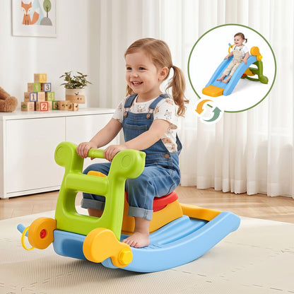 Alona.com.au Baby & Kids > Baby & Kid's Toys > Activity Toys Keezi Kids Slide Set Toddler Indoor Playset Rocking Horse Ring Toss Multi Colour