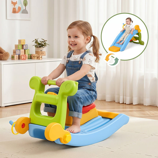 Alona.com.au Baby & Kids > Baby & Kid's Toys > Activity Toys Keezi Kids Slide Set Toddler Indoor Playset Rocking Horse Ring Toss Multi Colour