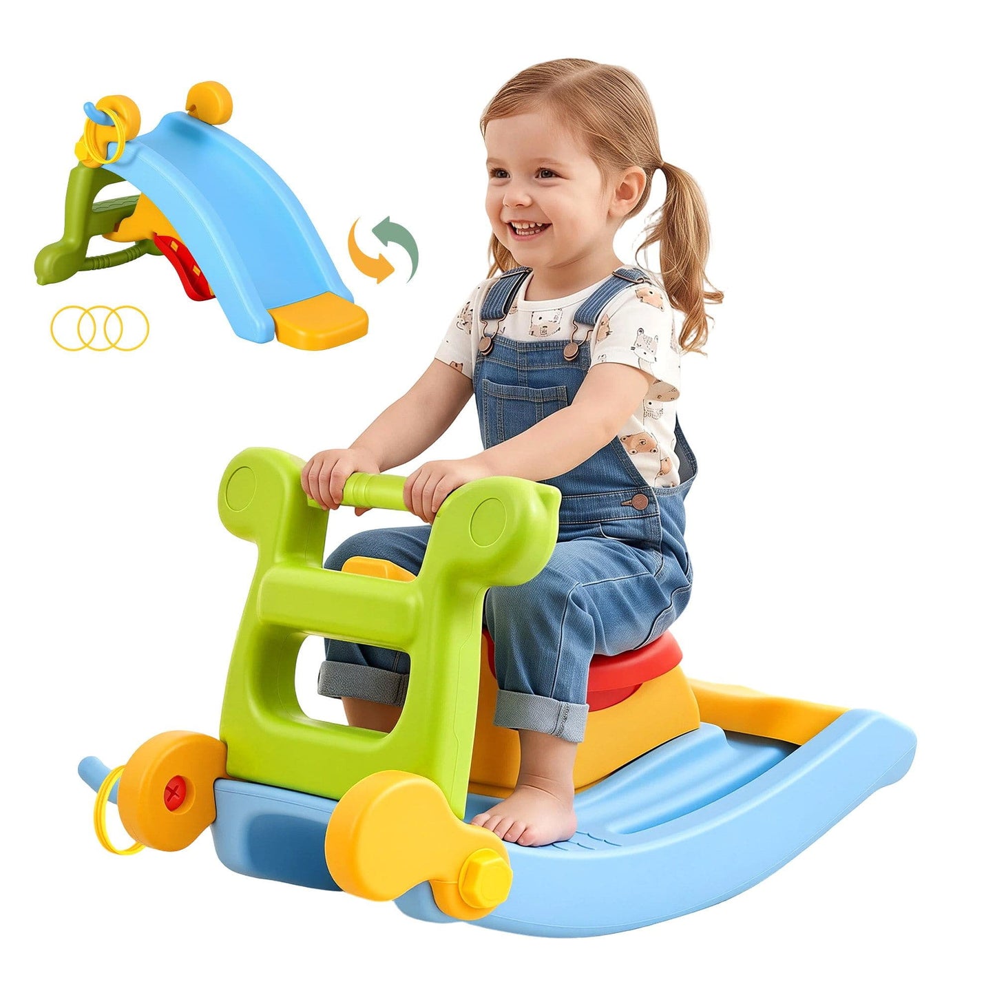 Alona.com.au Baby & Kids > Baby & Kid's Toys > Activity Toys Keezi Kids Slide Set Toddler Indoor Playset Rocking Horse Ring Toss Multi Colour