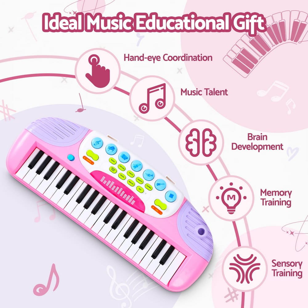 Alona.com.au Baby & Kids > Baby & Kid's Toys > Musical Toys Keezi Kids Piano Keyboard 37 Keys Electronic Musical Instrument Set w/ Stool Microphone