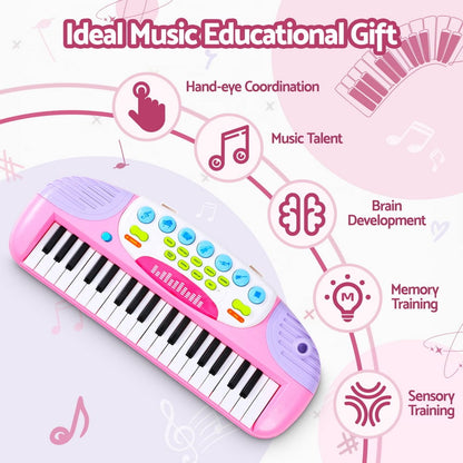 Alona.com.au Baby & Kids > Baby & Kid's Toys > Musical Toys Keezi Kids Piano Keyboard 37 Keys Electronic Musical Instrument Set w/ Stool Microphone