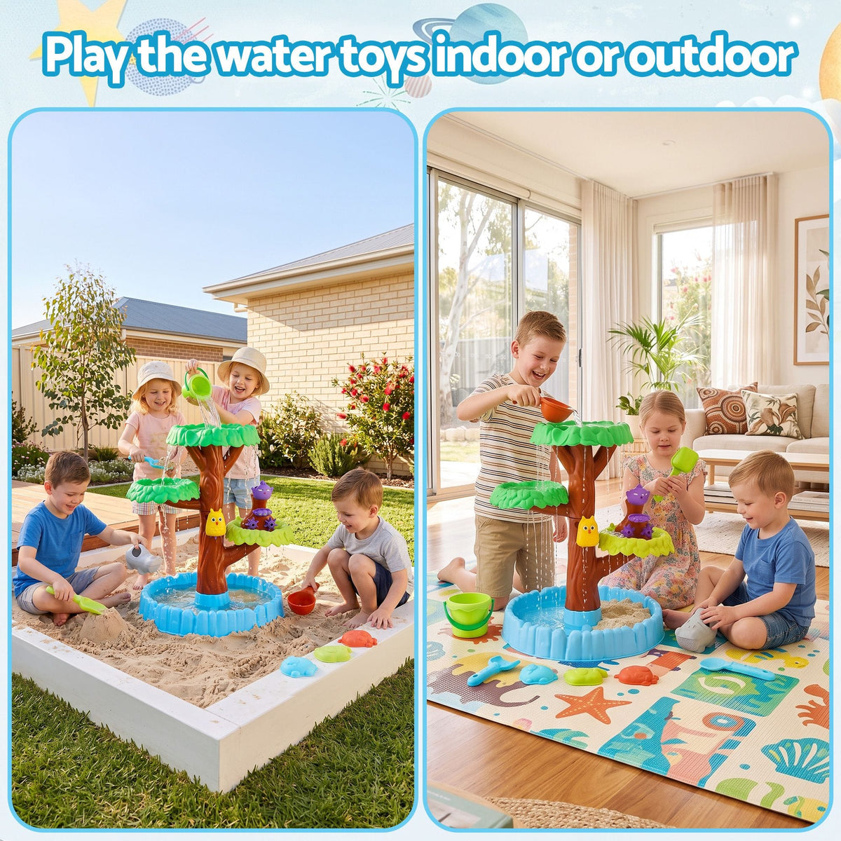 Alona.com.au Baby & Kids > Baby & Kid's Toys > Outdoor Play Equipment Keezi 62cm Tree Water Table Kids Sandpit Toys Set with Shovels Molds for Sand Play