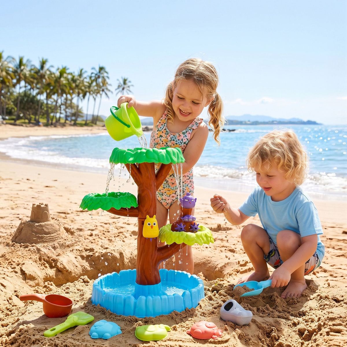 Alona.com.au Baby & Kids > Baby & Kid's Toys > Outdoor Play Equipment Keezi 62cm Tree Water Table Kids Sandpit Toys Set with Shovels Molds for Sand Play