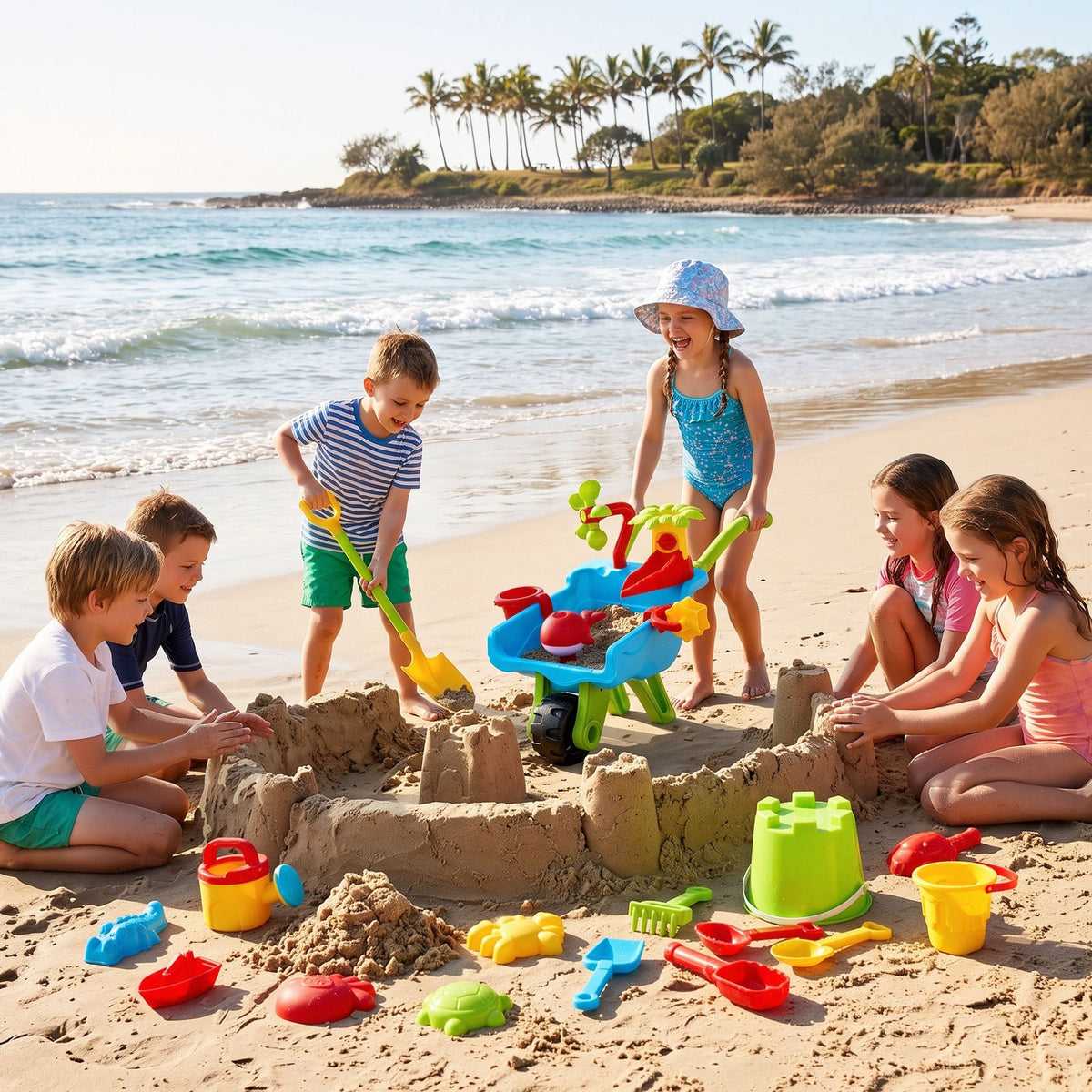 Alona.com.au Baby & Kids > Baby & Kid's Toys > Outdoor Play Equipment Keezi Kids Sandpit Beach Toys Set Wheelbarrow Shovels Animal Molds Sand Play