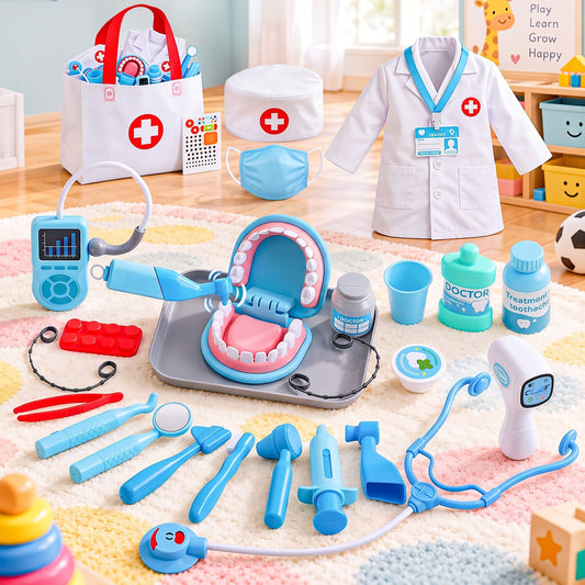 Alona.com.au Baby & Kids > Baby & Kid's Toys > Pretend Play Keezi Kids Doctor Play Set Pretend Dentist Play Set Toy Medical Kits 30PCS
