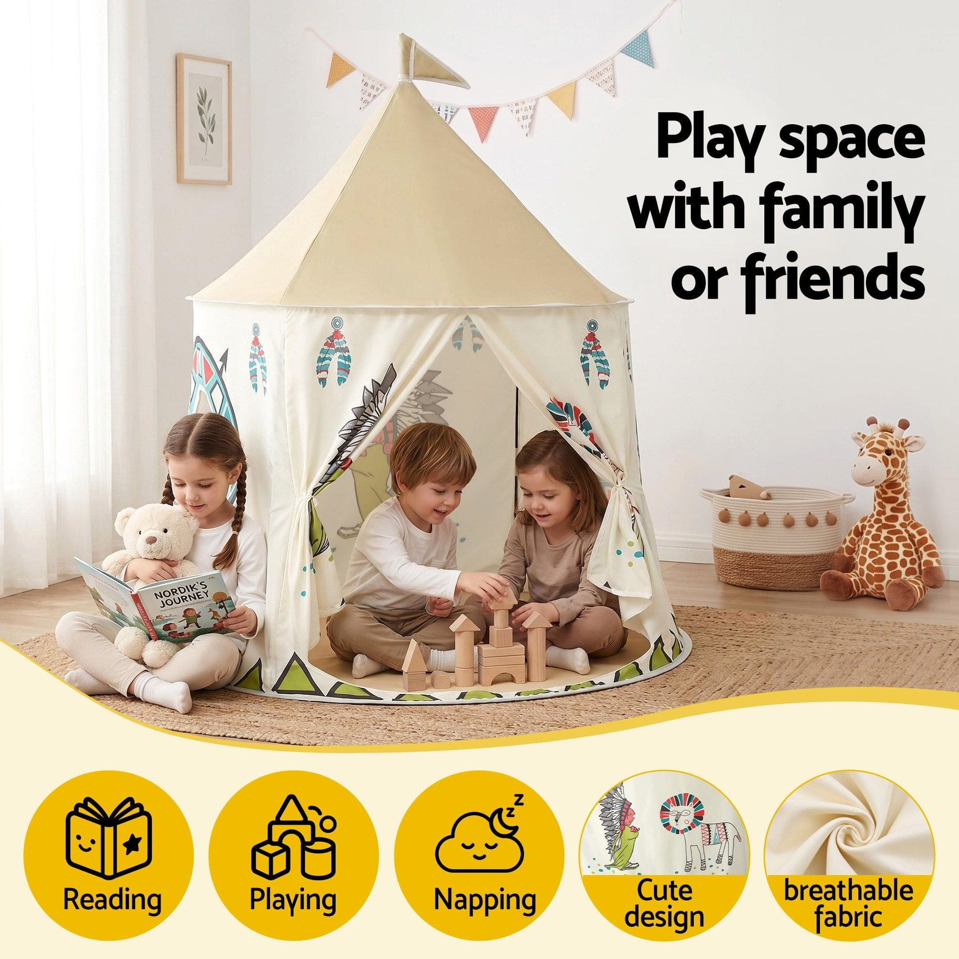 Alona.com.au Baby & Kids > Baby & Kid's Toys > Pretend Play Keezi Kids Play Tent Playhouse Castle with Window Flag Carry Bag 115cmx115cm