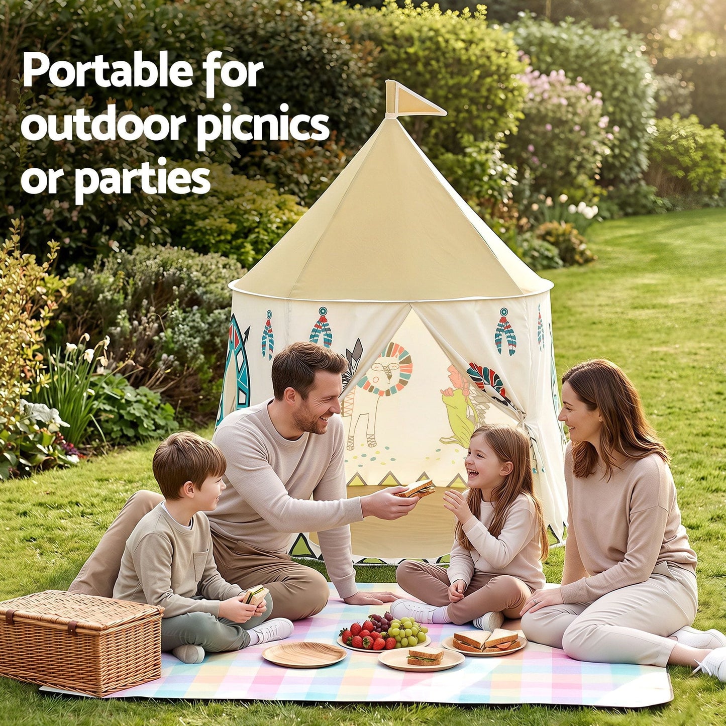 Alona.com.au Baby & Kids > Baby & Kid's Toys > Pretend Play Keezi Kids Play Tent Playhouse Castle with Window Flag Carry Bag 115cmx115cm