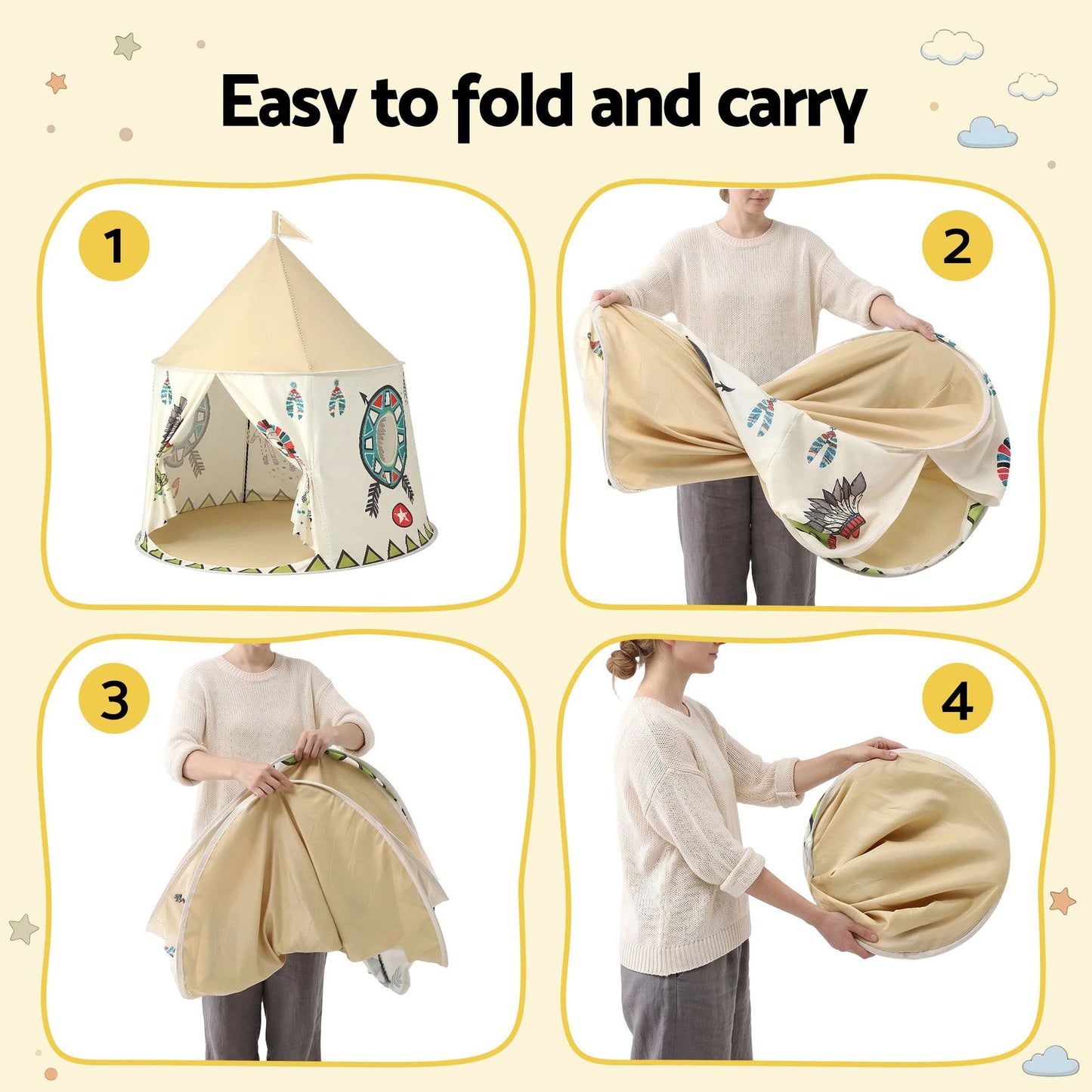 Alona.com.au Baby & Kids > Baby & Kid's Toys > Pretend Play Keezi Kids Play Tent Playhouse Castle with Window Flag Carry Bag 115cmx115cm