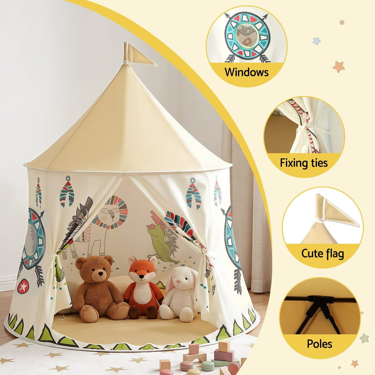 Alona.com.au Baby & Kids > Baby & Kid's Toys > Pretend Play Keezi Kids Play Tent Playhouse Castle with Window Flag Carry Bag 115cmx115cm